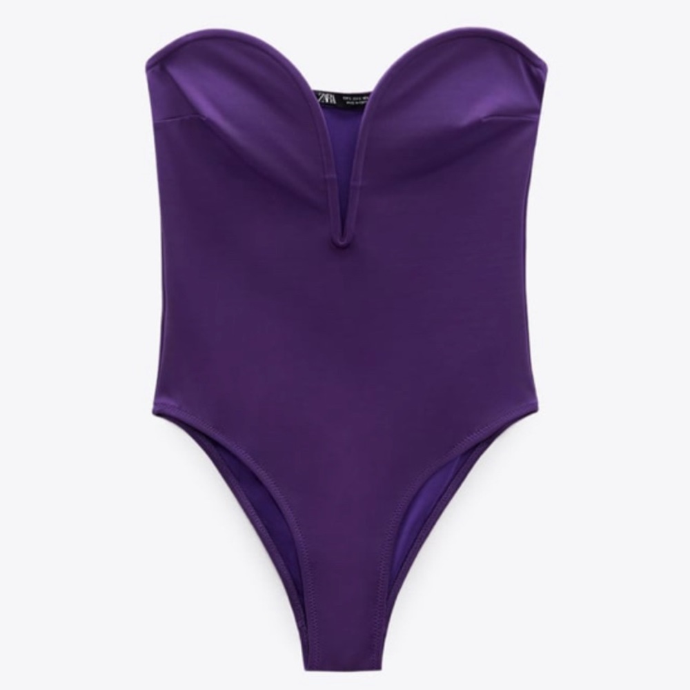 NWT Zara low corset neckline purple swimsuit
